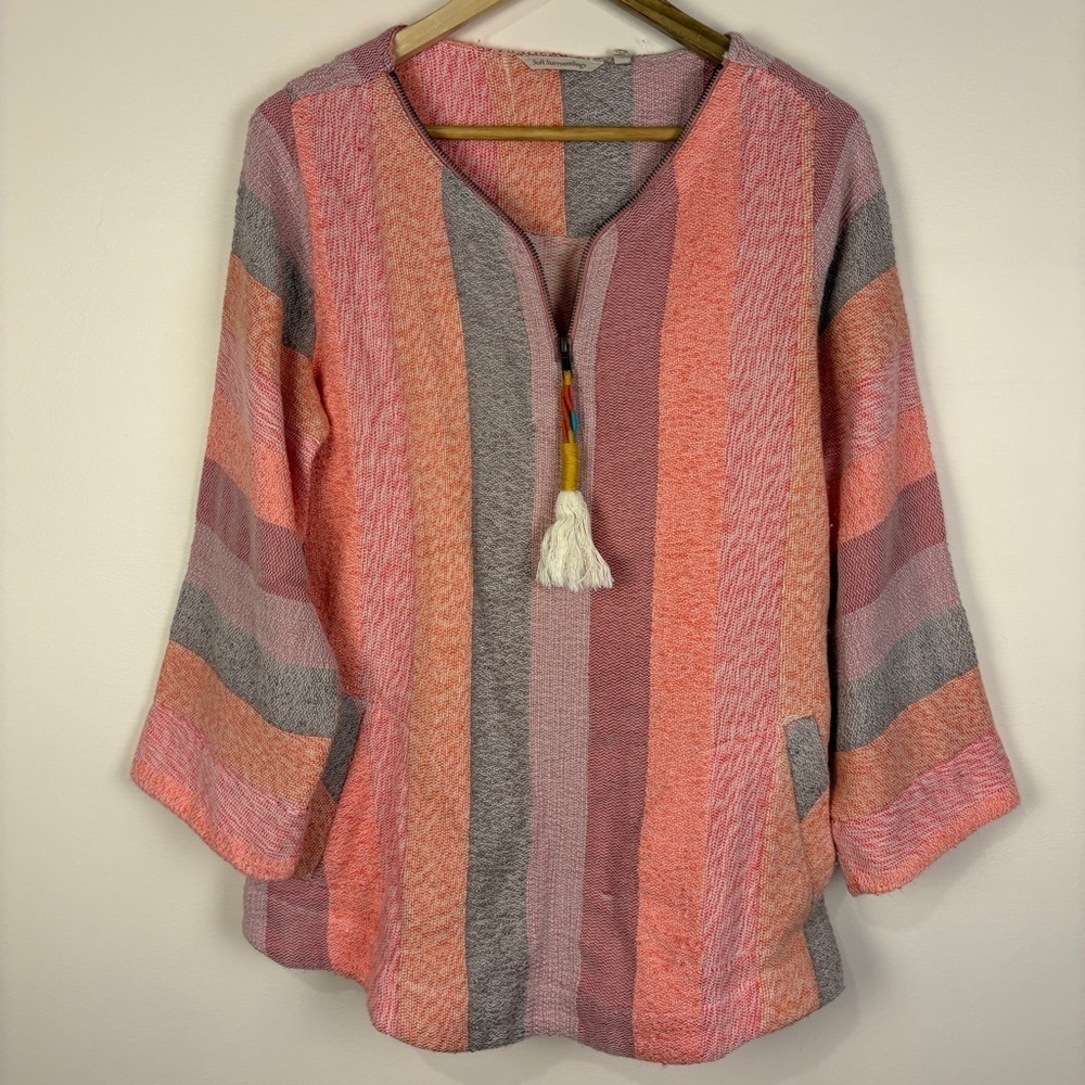 Soft Surroundings Pink Striped Terry Cotton Tunic Beach Boho Festival